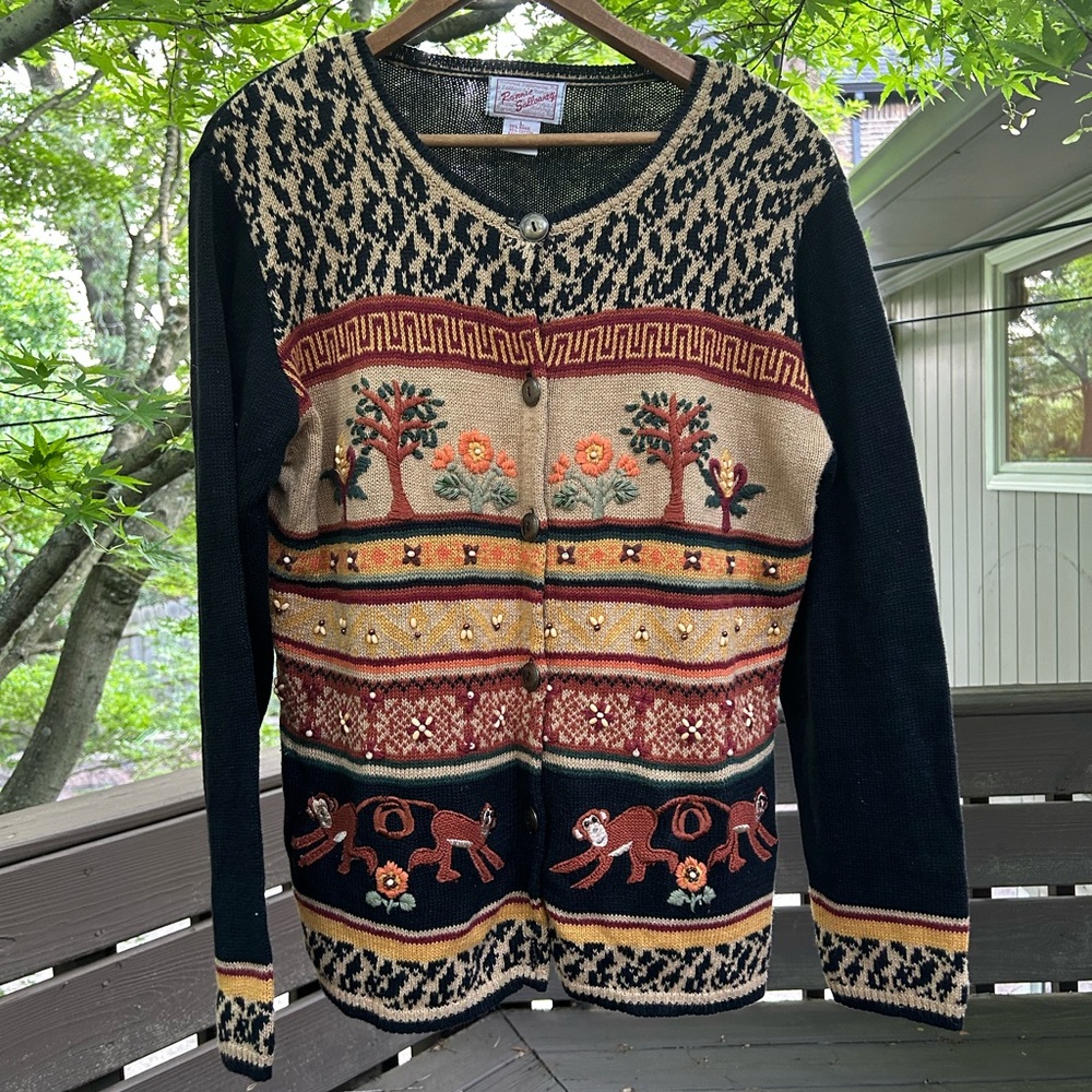 Ronnie Salloway Monkey Cardigan Sweater